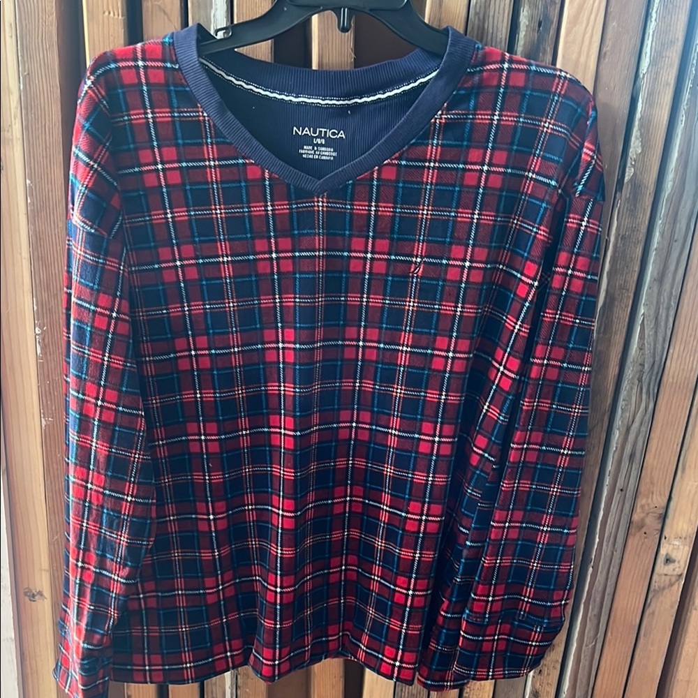 Nautica Red and Navy Plaid Pullover